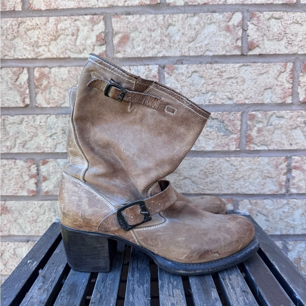 Frye Tan Leather Heeled Boots